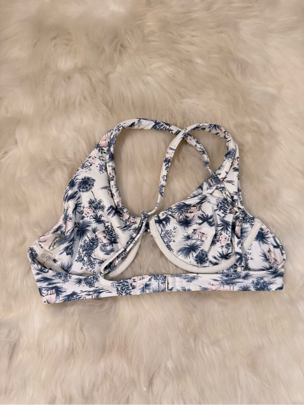 Abercrombie & Fitch White Bikini Top with Blue and Light Pink Tropical Print